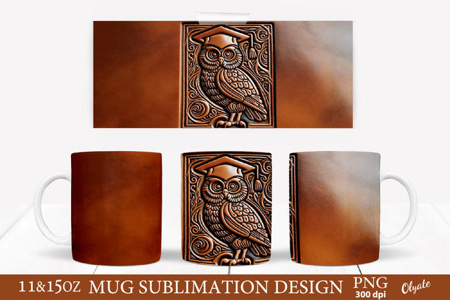 Leather Texture Mug PNG. Owl Graduation Sublimation PNG Sublimation Olga Terlyanskaya 