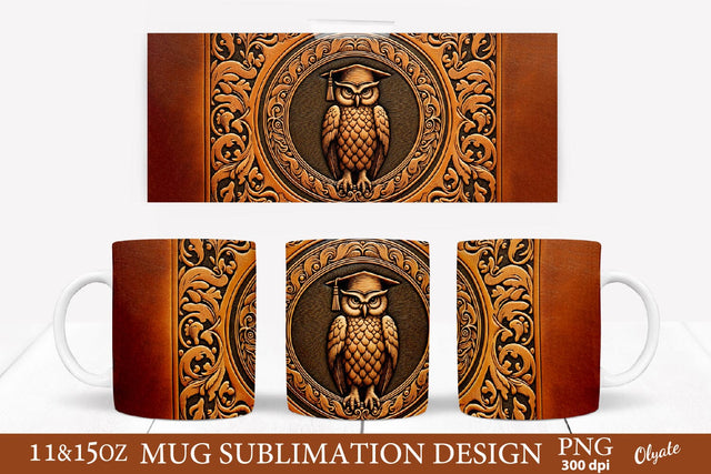 Leather Texture Mug PNG. Owl PNG Graduation PNG. 11 OZ, 15 OZ Sublimation Olga Terlyanskaya 