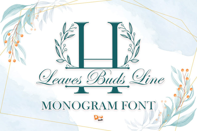 Leaves Buds Line Monogram Font Dm Letter Studio 