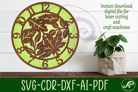 Leaves clock laser cut files, SVG file SVG APInspireddesigns 