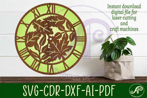 Leaves clock laser cut files, SVG file SVG APInspireddesigns 