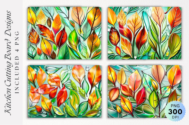 Leaves Glass Cutting Board PNG Design Sublimation Regulrcrative 