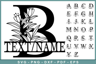 Leaves split monogram alphabet letters font family name sign SVG design SVG D2PUTRI Designs 