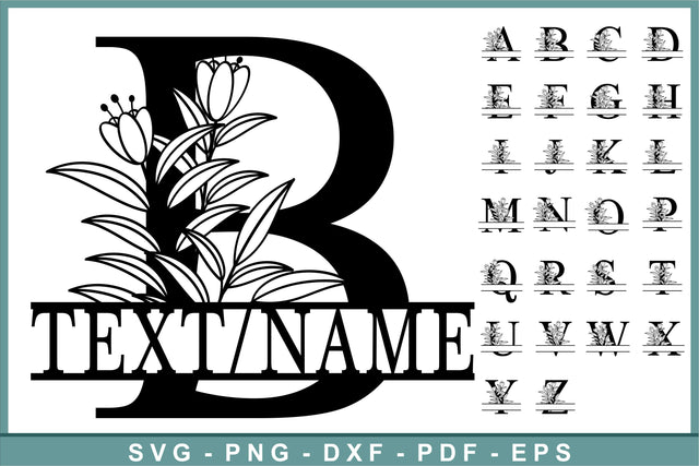 Leaves split monogram alphabet letters font family name sign SVG design SVG D2PUTRI Designs 