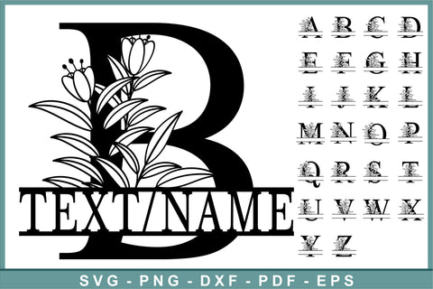 Leaves split monogram alphabet letters font family name sign SVG design SVG D2PUTRI Designs 