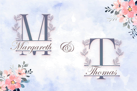 Leaves Wreath Monogram Line Font Dm Letter Studio 