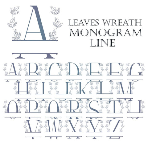 Leaves Wreath Monogram Line Font Dm Letter Studio 