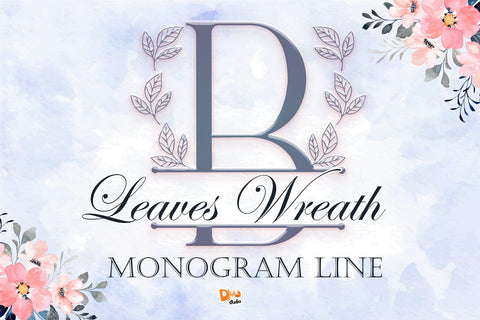 Leaves Wreath Monogram Line Font Dm Letter Studio 