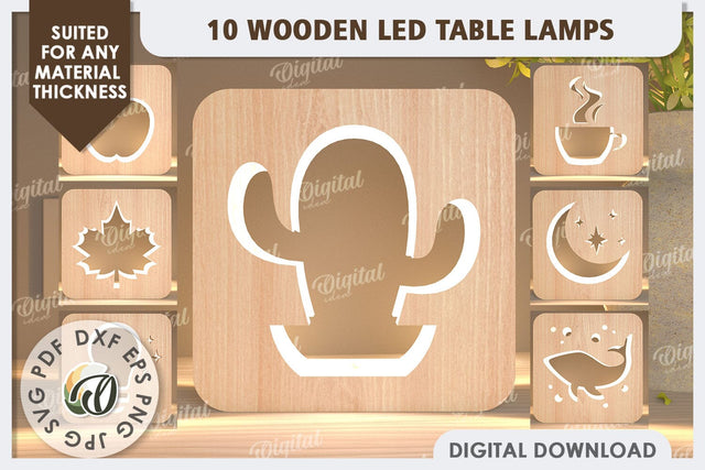 Led Nightlights Laser Cut Bundle. Wooden Led Table Lamps SVG SVG Evgenyia Guschina 