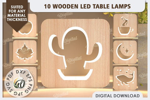 Led Nightlights Laser Cut Bundle. Wooden Led Table Lamps SVG SVG Evgenyia Guschina 