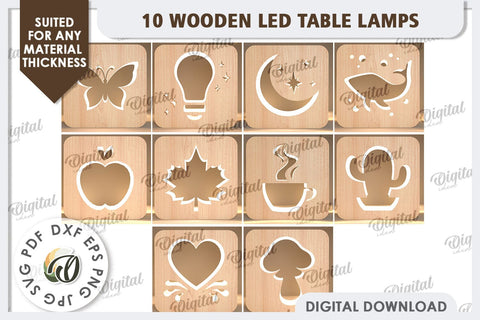 Led Nightlights Laser Cut Bundle. Wooden Led Table Lamps SVG SVG Evgenyia Guschina 