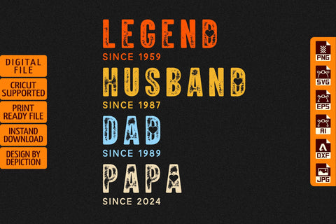 Legend Since 1959 Husband Since 1987 Dad Since 1989 Papa Since 2024 T-Shirt, Father's Day Vintage Shirt Print Template Sketch DESIGN Depiction Studio 