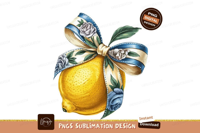 Lemon Artwork With Ribbon And Floral Accents Sublimation Designangry 