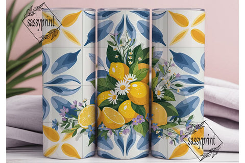 Lemon Azulejo Tile 20oz Tumbler Wrap Sublimation sassyprint 