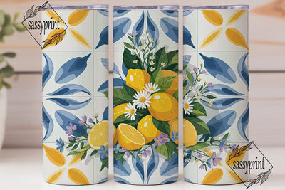 Lemon Azulejo Tile 20oz Tumbler Wrap Sublimation sassyprint 