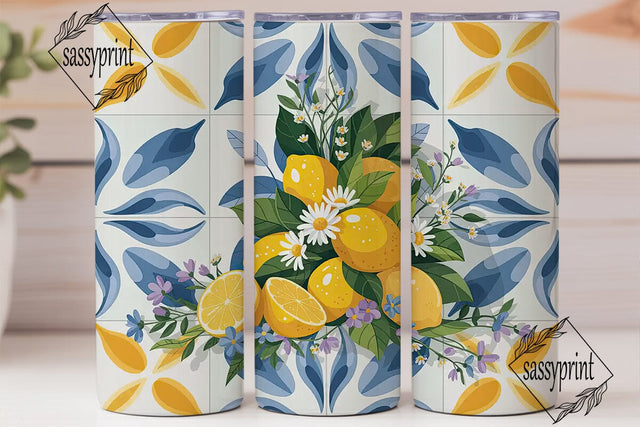 Lemon Azulejo Tile 20oz Tumbler Wrap Sublimation sassyprint 