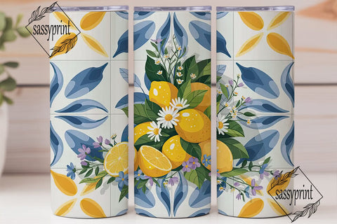 Lemon Azulejo Tile 20oz Tumbler Wrap Sublimation sassyprint 