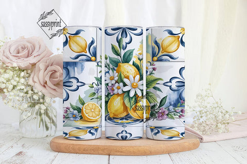 Lemon Azulejo Tile 20oz Tumbler Wrap Sublimation sassyprint 