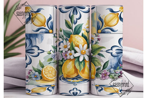 Lemon Azulejo Tile 20oz Tumbler Wrap Sublimation sassyprint 