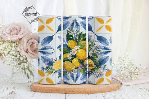 Lemon Azulejo Tile 20oz Tumbler Wrap Sublimation sassyprint 