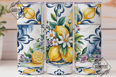 Lemon Azulejo Tile 20oz Tumbler Wrap Sublimation sassyprint 