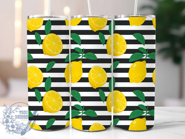 Lemon Black Stripe Farmhouse Tumbler Wrap, Black Stripe Cup, 20oz Sublimation Wrap, Citrus Fruit Design, Summer Aesthetic Tumbler, Farmhouse Lemon Art, Rustic Kitchen Cup Sublimation ToriDesigns 