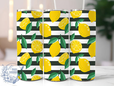 Lemon Black Stripe Farmhouse Tumbler Wrap, Black Stripe Cup, 20oz Sublimation Wrap, Citrus Fruit Design, Summer Aesthetic Tumbler, Farmhouse Lemon Art, Rustic Kitchen Cup Sublimation ToriDesigns 