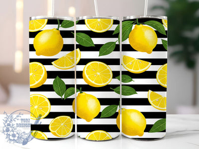 Lemon Black Stripe Farmhouse Tumbler Wrap, Black Stripe Cup, 20oz Sublimation Wrap, Citrus Fruit Design, Summer Aesthetic Tumbler, Farmhouse Lemon Art, Rustic Kitchen Cup Sublimation ToriDesigns 