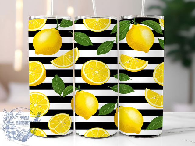 Lemon Black Stripe Farmhouse Tumbler Wrap, Black Stripe Cup, 20oz Sublimation Wrap, Citrus Fruit Design, Summer Aesthetic Tumbler, Farmhouse Lemon Art, Rustic Kitchen Cup Sublimation ToriDesigns 