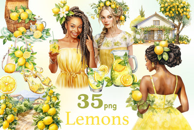 Lemon Clipart Bundle | Citrus Illustration PNG Set SVG GlamArtZhanna 