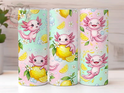 Lemon Cute Pink Axolotl 20oz Tumbler, Lemon Cute Pink Axolotl, 20oz Tumbler Wrap, Sublimation Design, Kawaii Axolotl PNG, Axolotl Tumbler Wrap, Lemon Tumbler Design, Digital Download Sublimation Lara' s Designs 