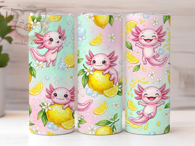 Lemon Cute Pink Axolotl 20oz Tumbler, Lemon Cute Pink Axolotl, 20oz Tumbler Wrap, Sublimation Design, Kawaii Axolotl PNG, Axolotl Tumbler Wrap, Lemon Tumbler Design, Digital Download Sublimation Lara' s Designs 