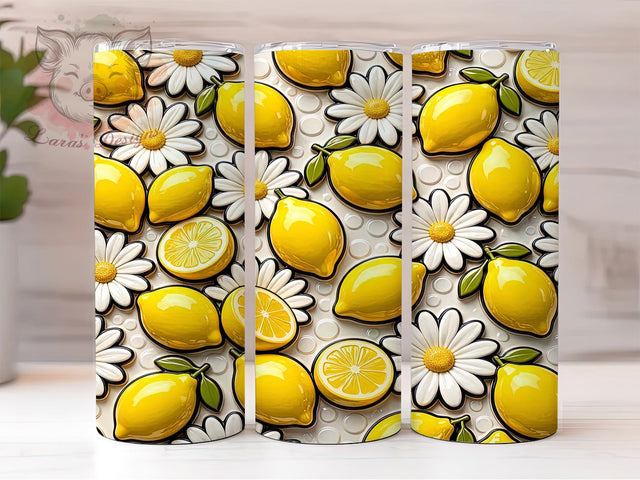 Lemon Daisy Bubble 20oz Tumbler, Lemon Motif, Daisy Flower, Bubble Effect, Fresh Style, Summer Charm, Skinny Tumbler, Sublimation PNG Sublimation Lara' s Designs 