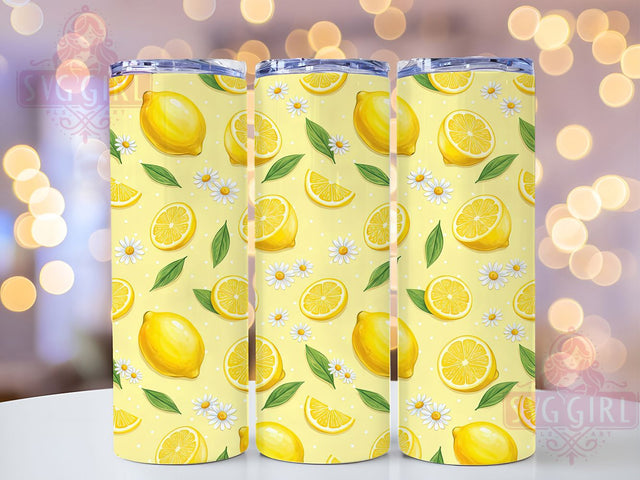 Lemon Daisy Dots 20oz Tumbler, Summer Theme, Cute Lemons, Floral Pattern, Yellow Aesthetic, Polka Dots, Fresh Design, Sublimation Wrap Sublimation SvggirlplusArt 
