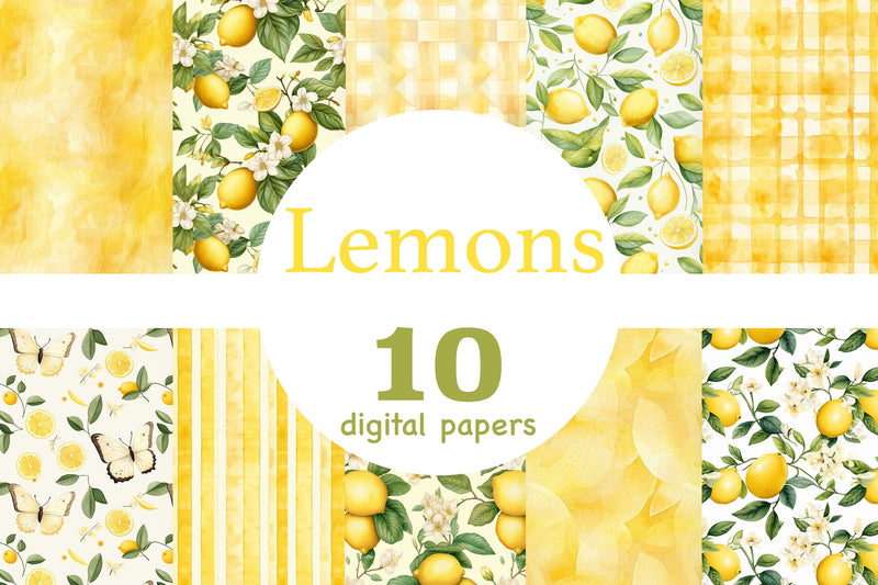 Lemon Digital Paper | Citrus Pattern Bundle - So Fontsy