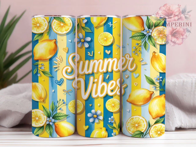 Lemon Flower Summer Glow 20oz Tumbler, Lemon Motif, Flower Accent, Summer Theme, Glow Effect, Fresh Charm, Skinny Tumbler, Sublimation PNG Sublimation Li Zamperini 