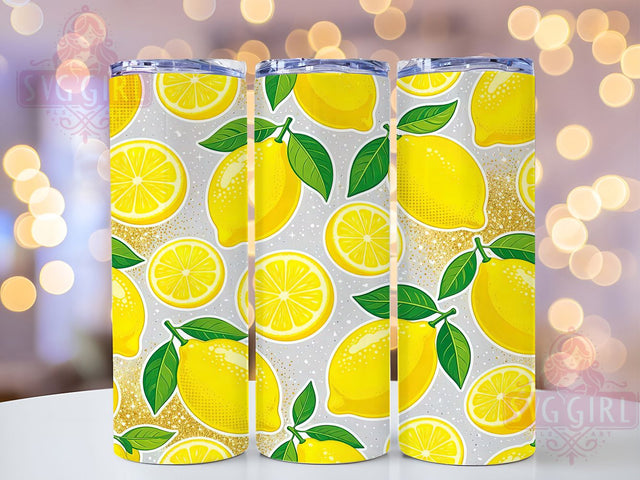 Lemon Glitter Spark Glow 20oz Tumbler, Lemon Motif, Glitter Effect, Spark Accent, Glow Effect, Fresh Charm, Skinny Tumbler, Sublimation PNG Sublimation SvggirlplusArt 