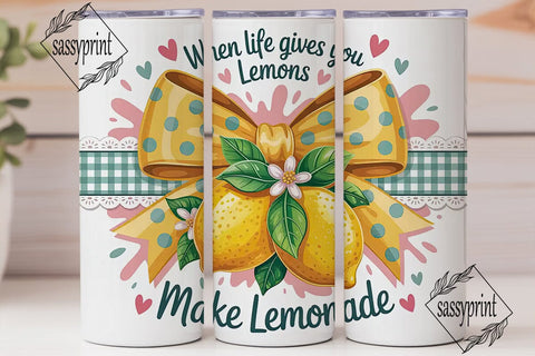 Lemon Lemonade Bow 20oz Tumbler Wrap Sublimation sassyprint 