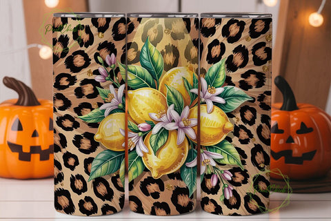 Lemon Leopard Glitter 20oz Tumbler Wrap Sublimation PixelChick 