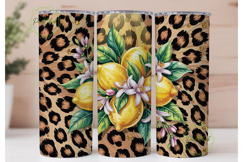 Lemon Leopard Glitter 20oz Tumbler Wrap Sublimation PixelChick 