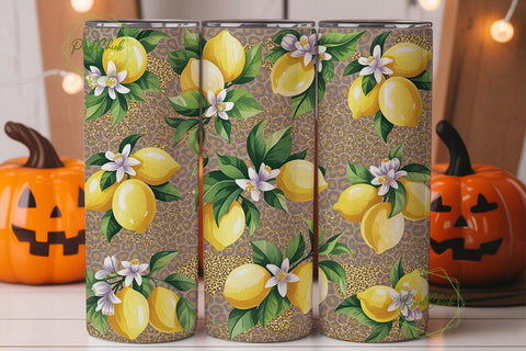 Lemon Leopard Glitter 20oz Tumbler Wrap Sublimation PixelChick 