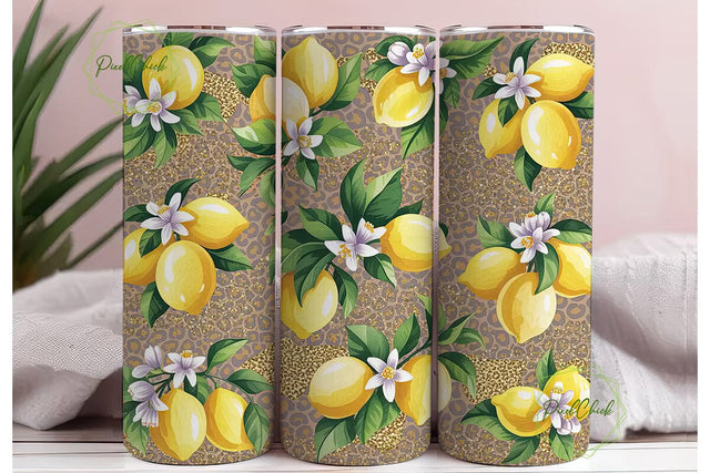 Lemon Leopard Glitter 20oz Tumbler Wrap Sublimation PixelChick 