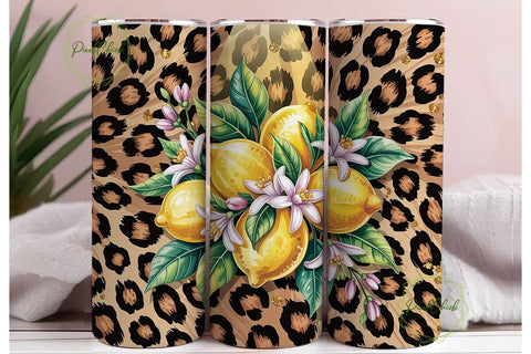 Lemon Leopard Glitter 20oz Tumbler Wrap Sublimation PixelChick 