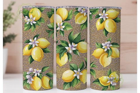 Lemon Leopard Glitter 20oz Tumbler Wrap Sublimation PixelChick 