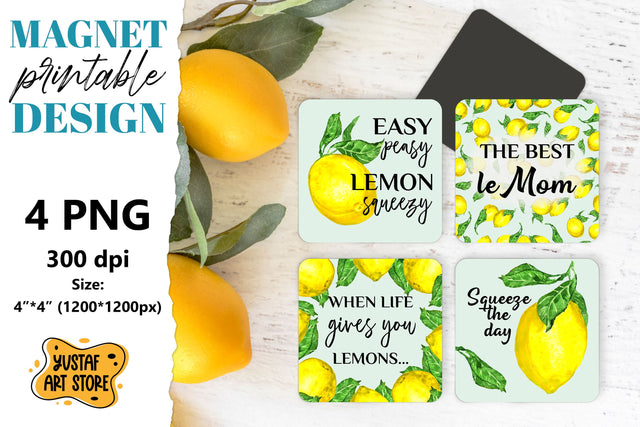 Lemon magnet printable mini bundle. Lemon quotes 4 design Sublimation Yustaf Art Store 