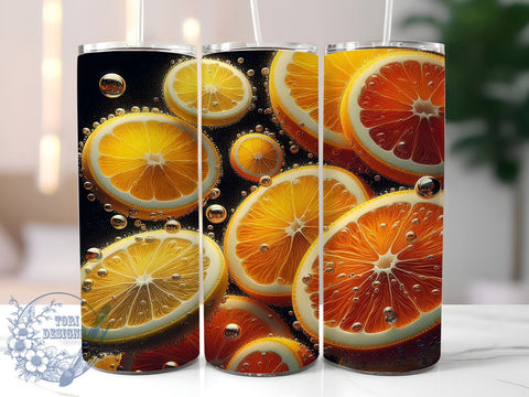 Lemon Slices 20oz Skinny Tumbler, 3D Fruits Tumbler Png, Straight & Tapered Tumbler Wrap, Instant Digital Download Sublimation ToriDesigns 