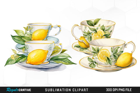 Lemon Tea Watercolor Clipart Bundle Sublimation Regulrcrative 