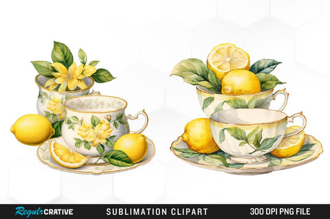 Lemon Tea Watercolor Clipart Bundle Sublimation Regulrcrative 
