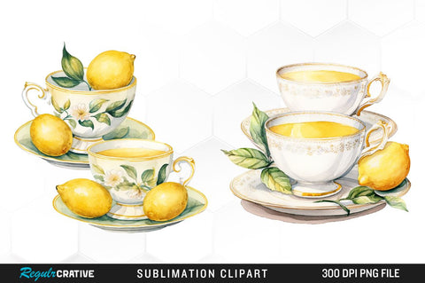 Lemon Tea Watercolor Clipart Bundle Sublimation Regulrcrative 