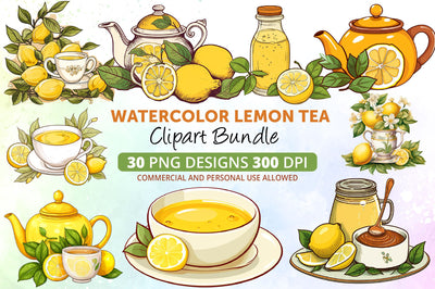 Lemon Tea Watercolor Clipart Bundle Sublimation Regulrcrative 